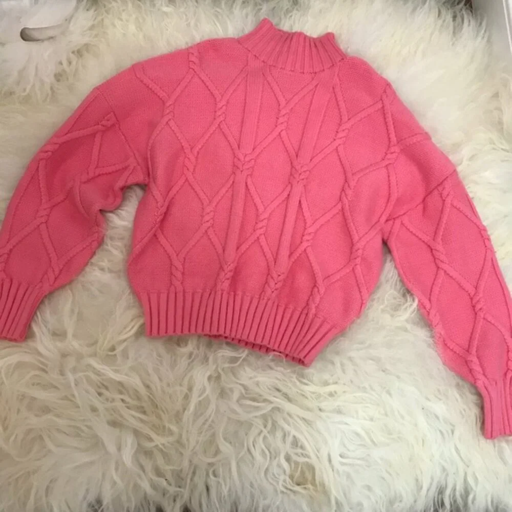 J.Crew Collection Cable Mock Neck Pink Sweater - Picture 7 of 8